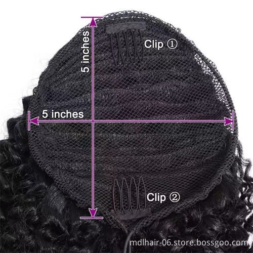 Kinky Straight Ponytail Human Hair Extension Long Clip In Drawstring Ponytail Brazilian Remy Human Hair For Women